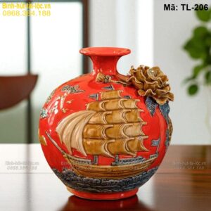 Bình hút lộc đắp nổi Thuyền Buồm nền đỏ – biểu tượng thành công mã TL-206