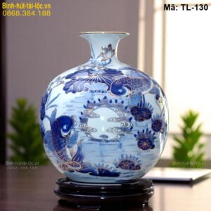 Bình hút lộc gốm sứ Lý Ngư Vọng Nguyệt mã TL-130