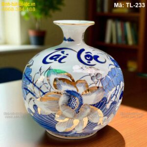 Bình hút lộc hoa sen chữ Tài Lộc cao 33cm – vật phẩm phong thủy thu hút tài vận mã TL-233