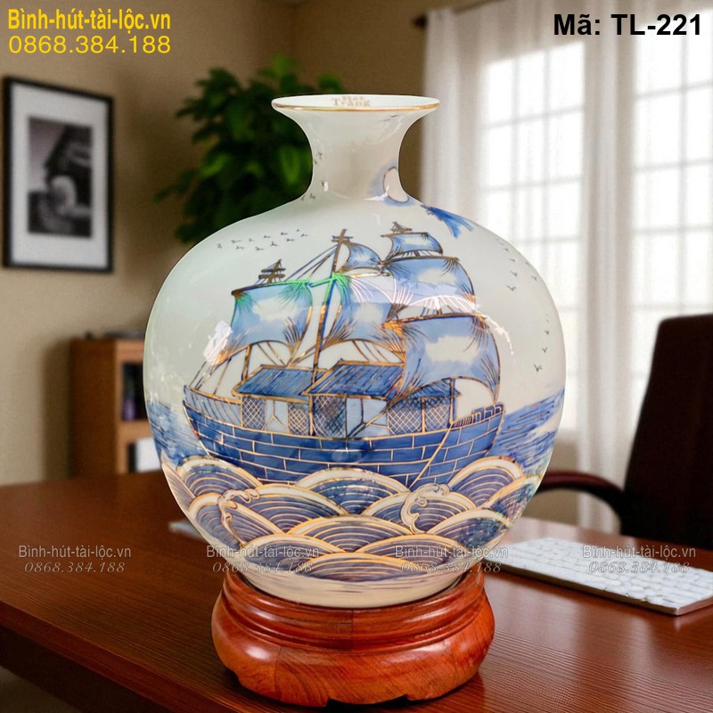 Bình hút lộc mạ vàng Thuận Buồm Xuôi Gió – phong thủy hanh thông mã TL-221