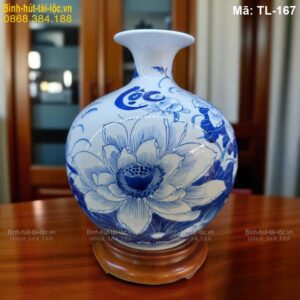 Bình hút lộc men lam vẽ sen – phong cách truyền thống Bát Tràng mã TL-167