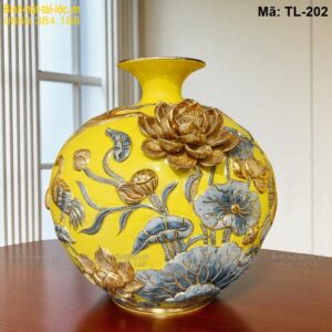 Bình hút lộc Sen Hạc đắp nổi – phong thủy phú quý, trường thọ mã TL-202