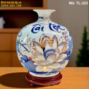 Bình hút lộc Sen Phú Quý chữ Tài Lộc cao 38cm – mẫu lớn cao cấp mã TL-223