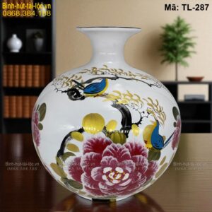 Bình hút lộc sơn mài Mẫu Đơn trắng – Khai Hoa Phú Quý cao cấp mã TL-287