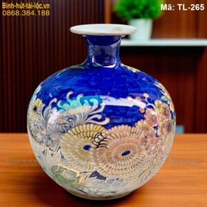 Bình hút lộc Vạn Hoa Khai Phú Quý nền xanh dương – cao 24cm mã TL-265