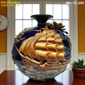 Bình hút lộc xanh dương Thuyền Buồm – trang trí đẹp, ý nghĩa mã TL-205