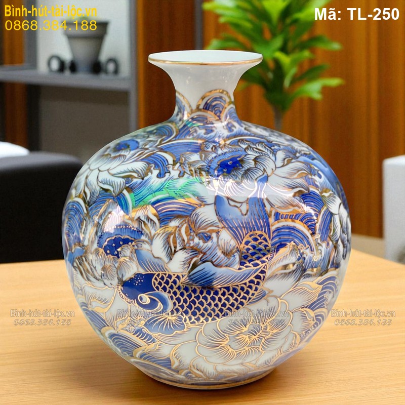 Bình hút tài lộc cá chép hoa sen cao 28cm – biểu tượng tài lộc, thịnh vượng mã TL-250 – Ảnh 2