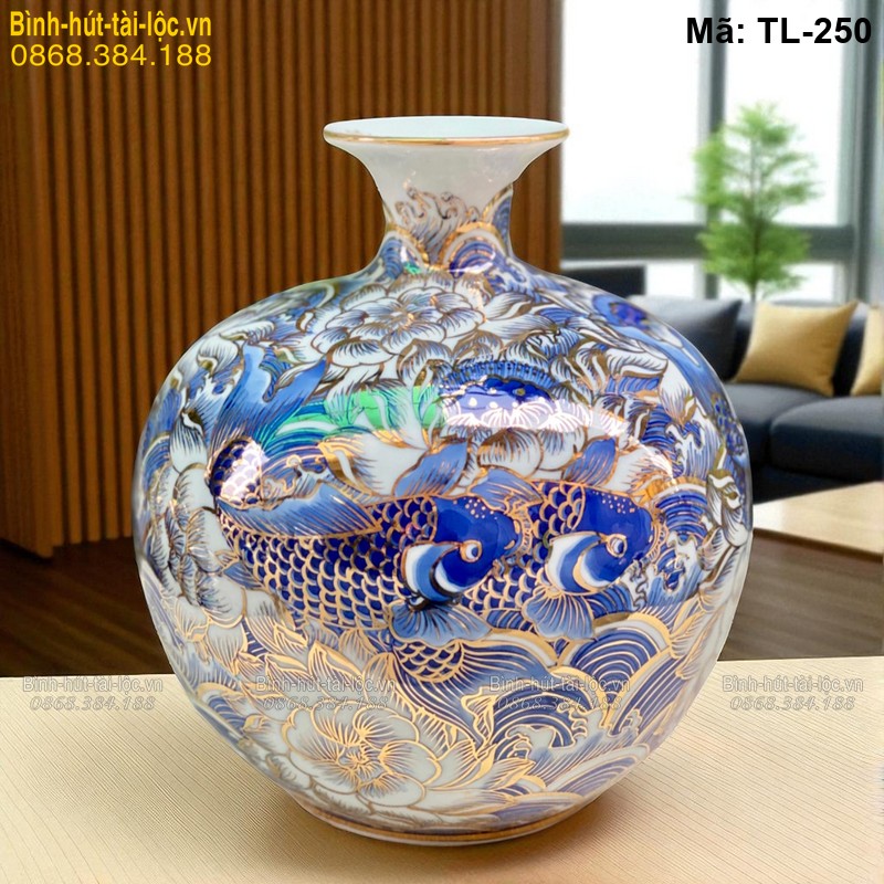 Bình hút tài lộc cá chép hoa sen cao 28cm – biểu tượng tài lộc, thịnh vượng mã TL-250 – Ảnh 3