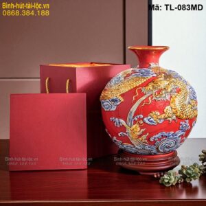 Bình hút tài lộc đắp nổi Rồng màu đỏ – biểu tượng quyền uy, phong thủy mạnh mẽ mã TL-083MD
