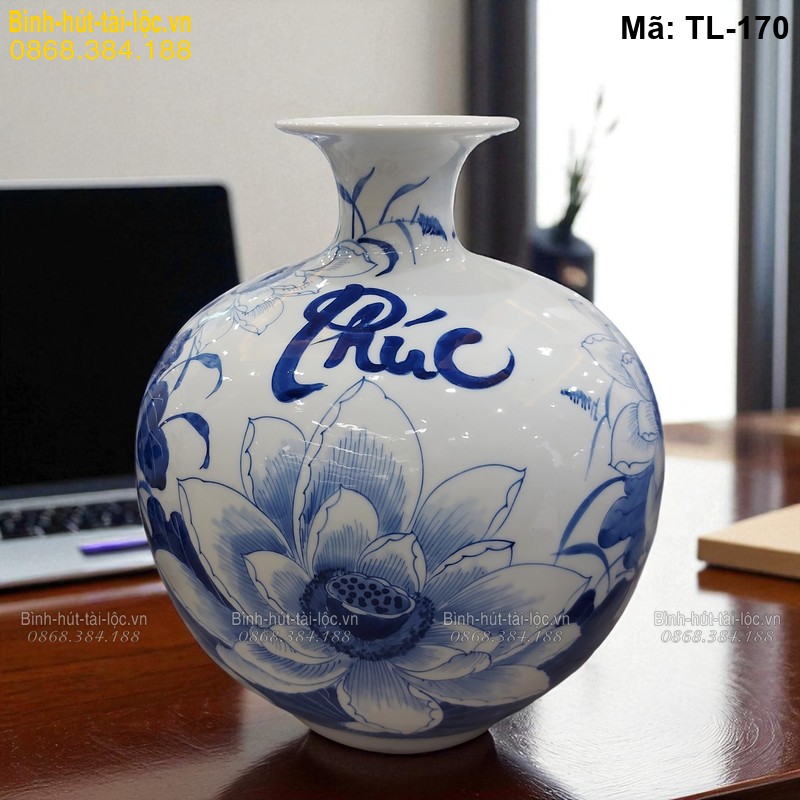 Bình hút tài lộc giá rẻ vẽ sen chữ Phúc – lựa chọn tiết kiệm mã TL-170