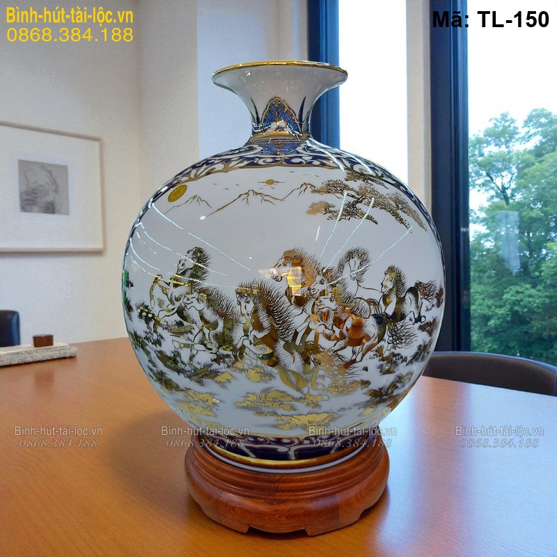 Bình hút tài lộc mạ vàng 24K Bát Mã – tăng vận khí, sự nghiệp mã TL-150