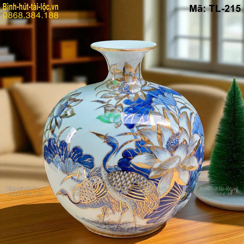 Bình hút tài lộc mạ vàng 24K Phú Quý Trường Thọ cao 28cm – ý nghĩa bền lâu mã TL-215