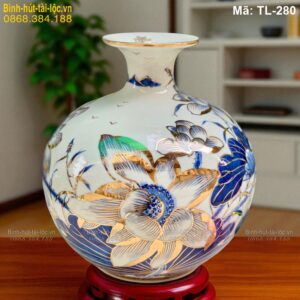 Bình hút tài lộc mạ vàng hoa sen cao 24cm – tinh tế, thanh nhã mã TL-280