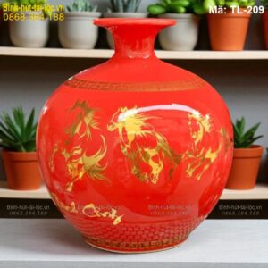 Bình hút tài lộc màu đỏ mạ vàng Mã Đáo Thành Công – nổi bật, may mắn mã TL-209