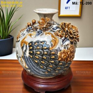 Bình hút tài lộc men rạn đắp nổi cao cấp – phong cách cổ điển mã TL-200