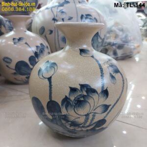 Bình hút tài lộc men rạn vẽ sen – phong cách cổ điển Bát Tràng mã TL-144