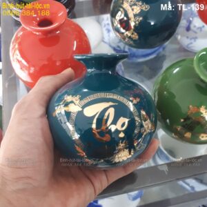 Bình hút tài lộc mini mạ vàng 24K chữ Thọ – quà tặng nhỏ ý nghĩa mã TL-139