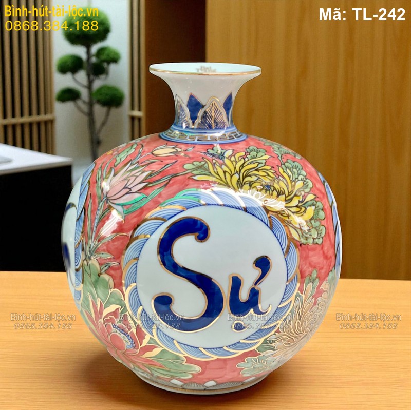 Bình hút tài lộc nền đỏ chữ Vạn Sự Như Ý – nổi bật không gian sống mã TL-242 – Ảnh 2