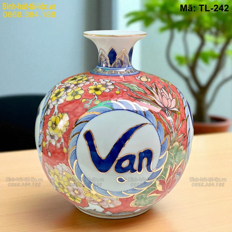 Bình hút tài lộc nền đỏ chữ Vạn Sự Như Ý – nổi bật không gian sống mã TL-242