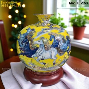 Bình hút tài lộc nền vàng Mã Đáo Thành Công – biểu tượng thành công mã TL-153