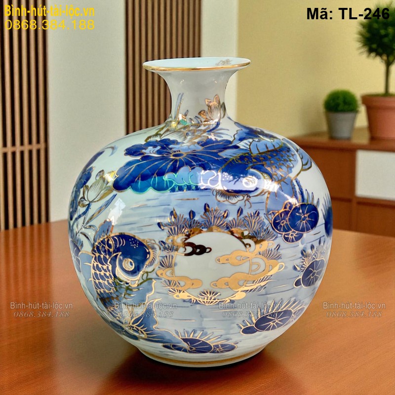 Bình hút tài lộc Sen Cá cao 28cm – thiết kế phong thủy phổ biến mã TL-246