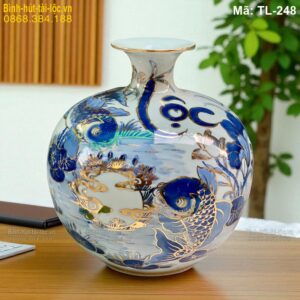 Bình hút tài lộc Sen Cá chữ Lộc cao 28cm – thu hút tiền tài mã TL-248