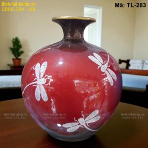 Bình hút tài lộc sơn mài Chuồn Chuồn nền đỏ – thiết kế nghệ thuật mã TL-283