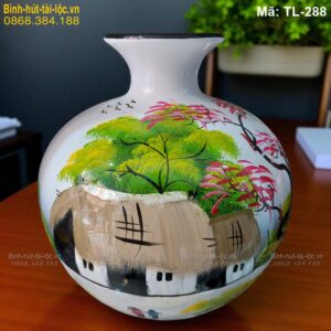 Bình hút tài lộc sơn mài Đồng Quê nền trắng – đậm chất Việt mã TL-288