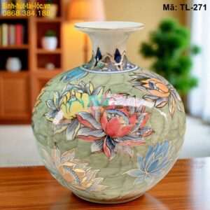 Bình hút tài lộc vẽ sen mạ vàng 24K cao cấp – giá trị thẩm mỹ cao mã TL-271