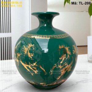 Bình hút tài lộc xanh lục mạ vàng Mã Đáo Thành Công – hợp mệnh phong thủy mã TL-208