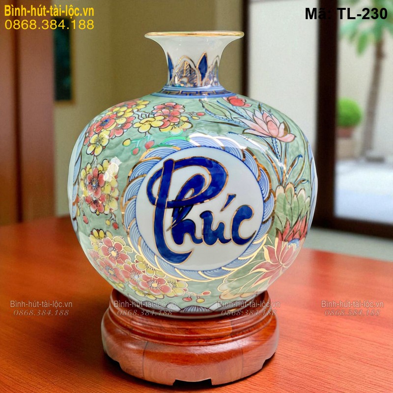 Bình tài lộc chữ Phúc Đức Tài Lộc cao 28cm – ý nghĩa trọn vẹn mã TL-230
