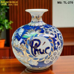 Bình tài lộc chữ Phúc Đức Tài Lộc mạ vàng – cao 24cm sang trọng mã TL-270