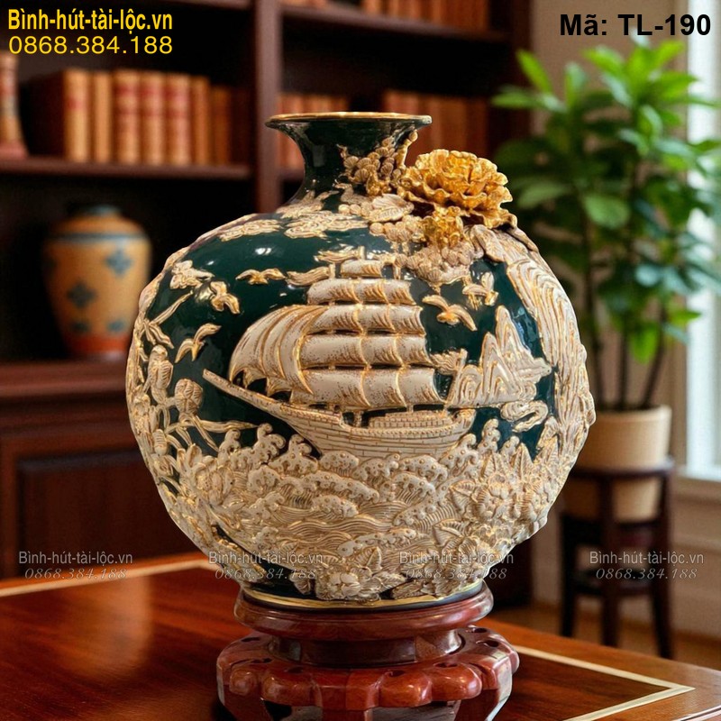 Bình tài lộc đắp nổi mạ vàng cao cấp – tinh xảo từng chi tiết mã TL-190