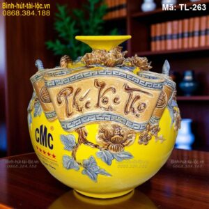 Bình tài lộc đắp nổi Phúc Lộc Thọ cuốn thư – phong thủy truyền thống mã TL-263