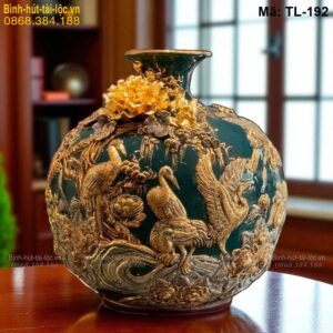 Bình tài lộc đắp nổi Tùng Hạc Diên Niên – mang ý nghĩa trường thọ mã TL-192