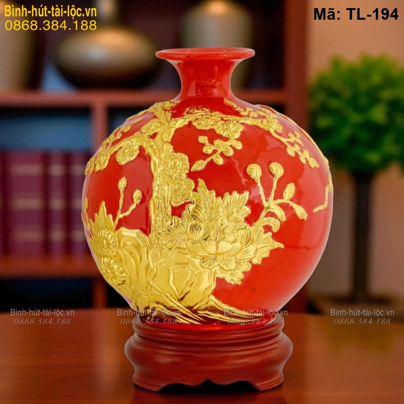 Bình tài lộc dát vàng nền đỏ – nổi bật không gian sống mã TL-194 – Ảnh 2