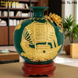 Bình tài lộc dát vàng nền xanh lục – hợp mệnh, hút tài vận mã TL-196