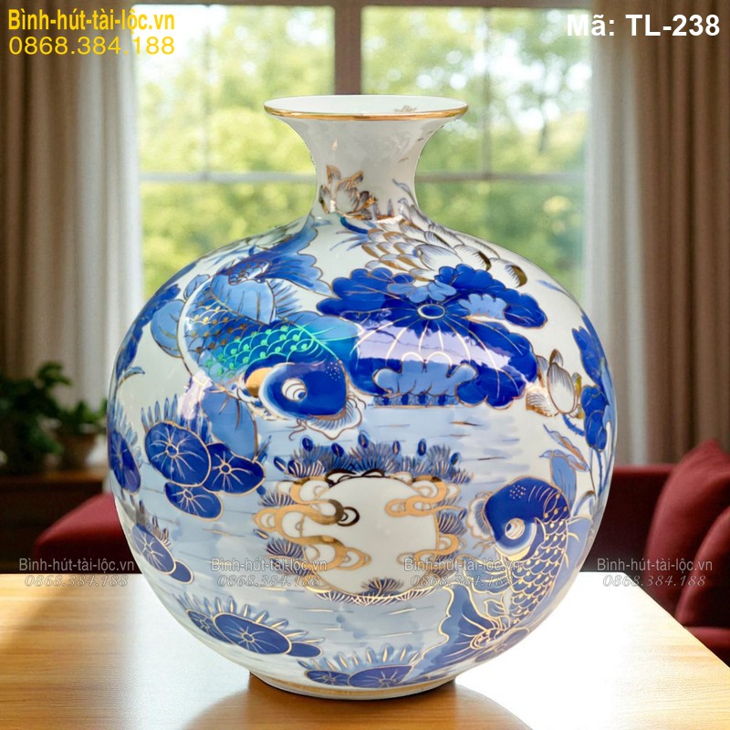 Bình tài lộc Lý Ngư Vọng Nguyệt cao 33cm – cá chép trông trăng mã TL-238