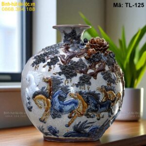 Bình tài lộc men rạn đắp nổi cảnh Mã Đáo Thành Công mã TL-125