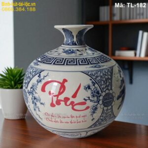 Bình tài lộc men rạn tứ cảnh chữ Phúc – truyền thống, ý nghĩa mã TL-182