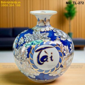 Bình tài lộc nền xanh dương chữ Phúc Đức Tài Lộc – hút vận khí mã TL-272