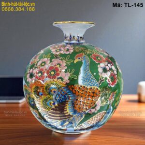 Bình tài lộc nền xanh lá vẽ Công Đào – biểu tượng phú quý mã TL-145