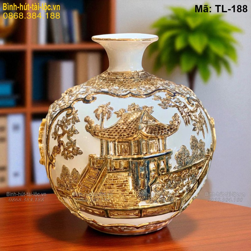 Bình tài lộc nổi mạ vàng Văn Miếu – Chùa Một Cột độc đáo mã TL-188 – Ảnh 2