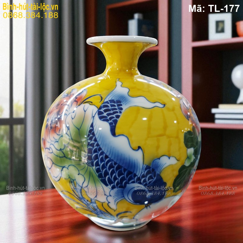 Bình tài lộc Sen Cá men vàng – nổi bật không gian nội thất mã TL-177
