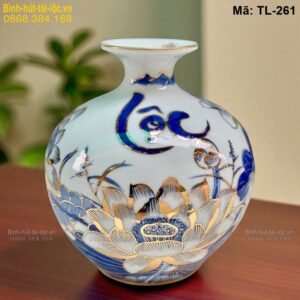 Bình tài lộc Sen Phú Quý chữ Lộc mạ vàng 24K – cao 21cm mã TL-261