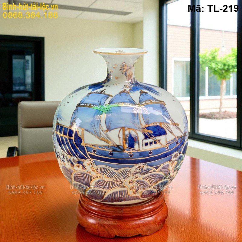 Bình tài lộc Thuận Buồm Xuôi Gió mạ vàng 24K – cao 28cm mã TL-219