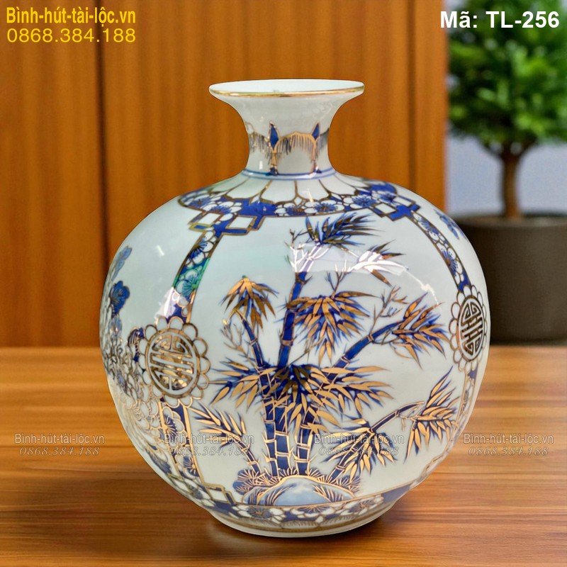Bình tài lộc Tùng Cúc Trúc Mai mạ vàng – cao 28cm cao cấp mã TL-256