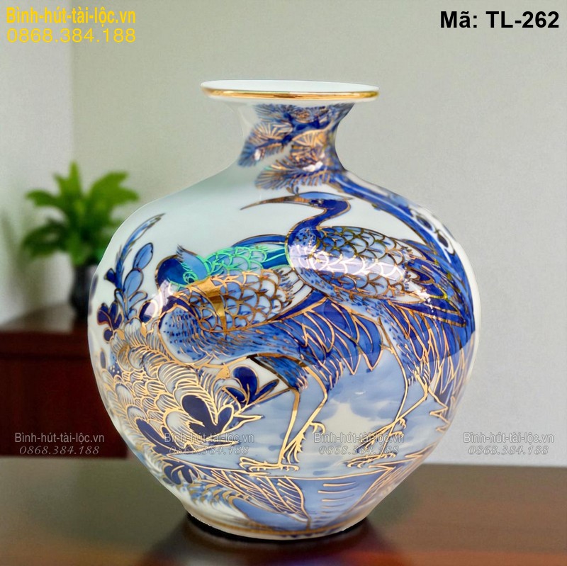 Bình tài lộc Tùng Hạc Diên Niên mạ vàng 24K – cao 21cm mã TL-262