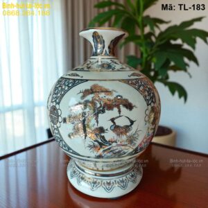 Bình tài lộc Tùng Hạc mạ vàng – biểu tượng trường thọ và phú quý mã TL-183