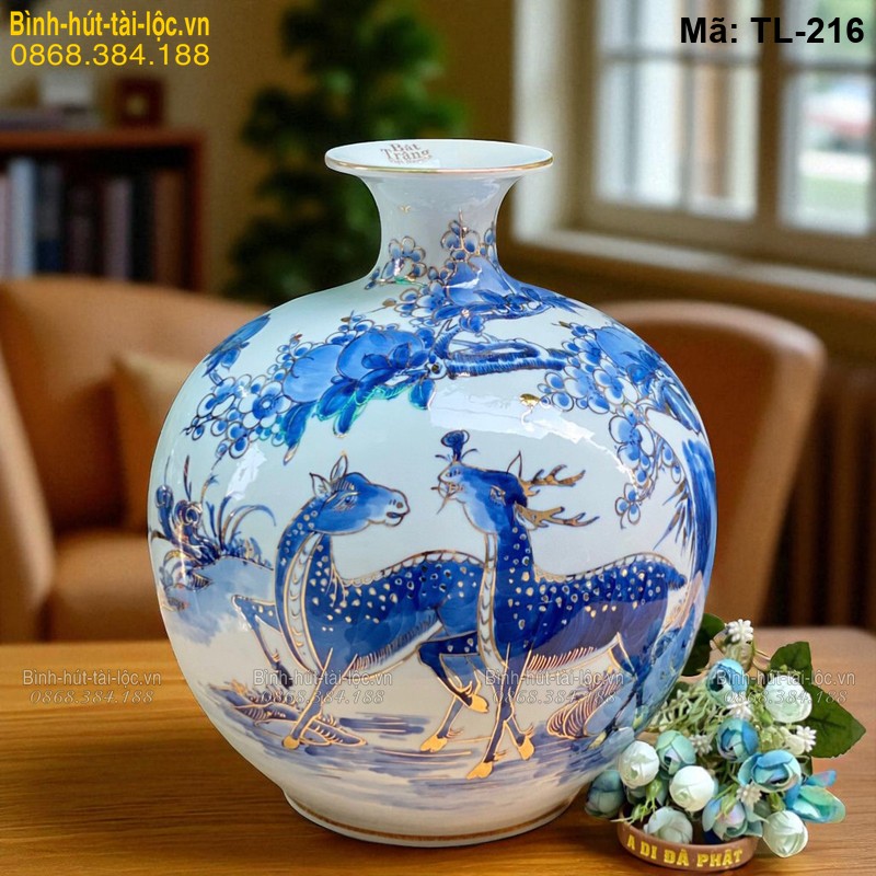 Bình tài lộc Tùng Hươu – tích Phú Quý Trường Thọ cao 28cm mã TL-216